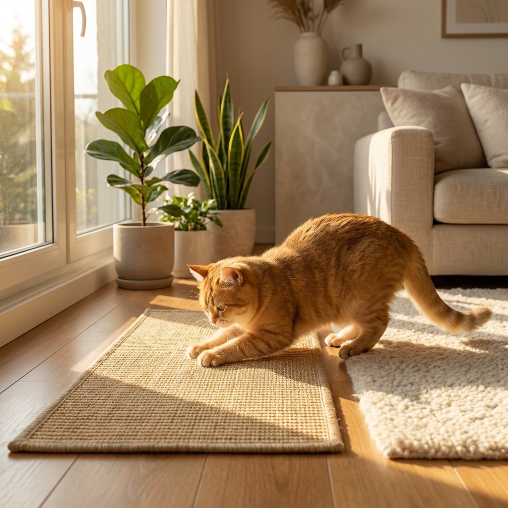 Cat scratcher mat in use