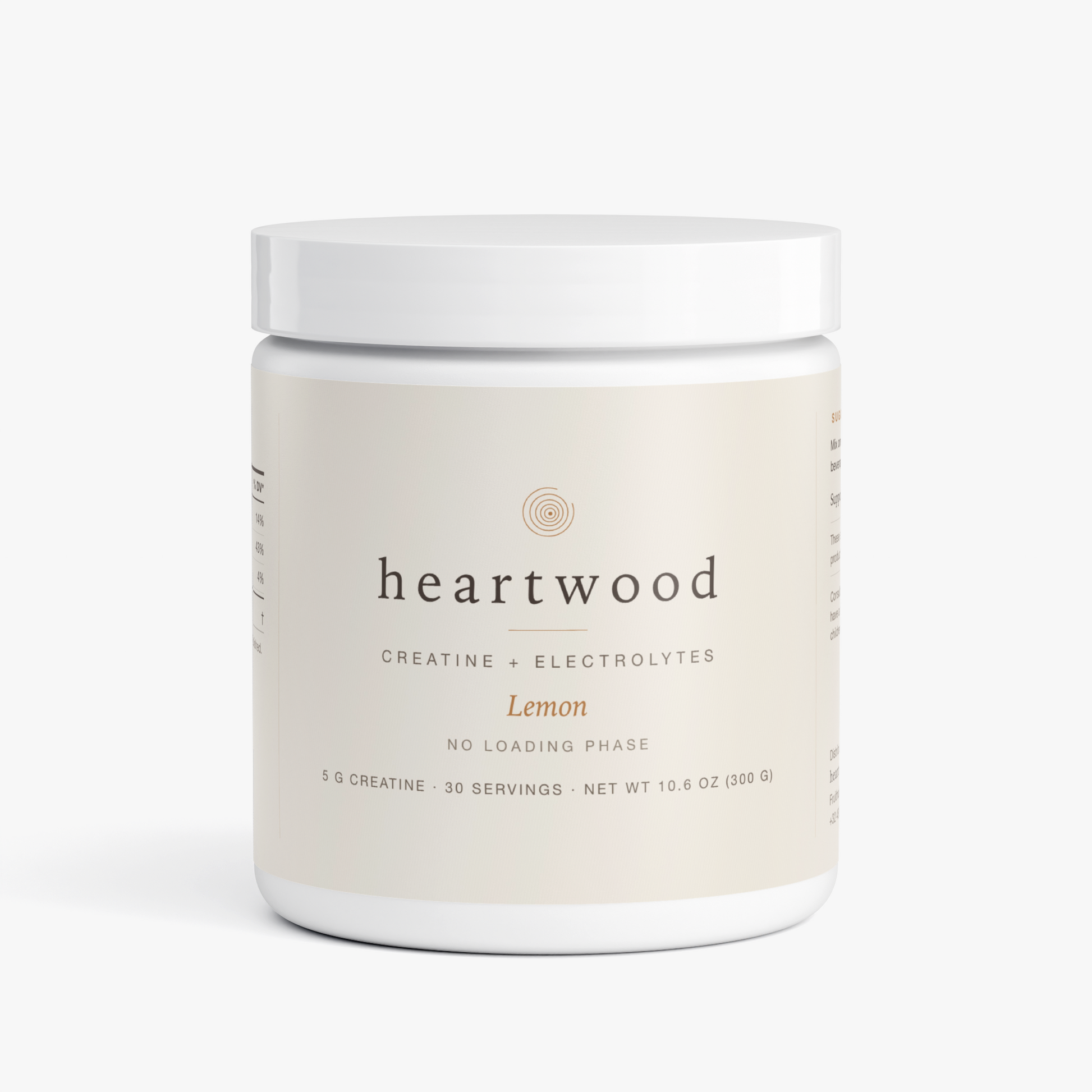 Heartwood Creatine + Electrolytes in Lemon, 300 g tub, front view