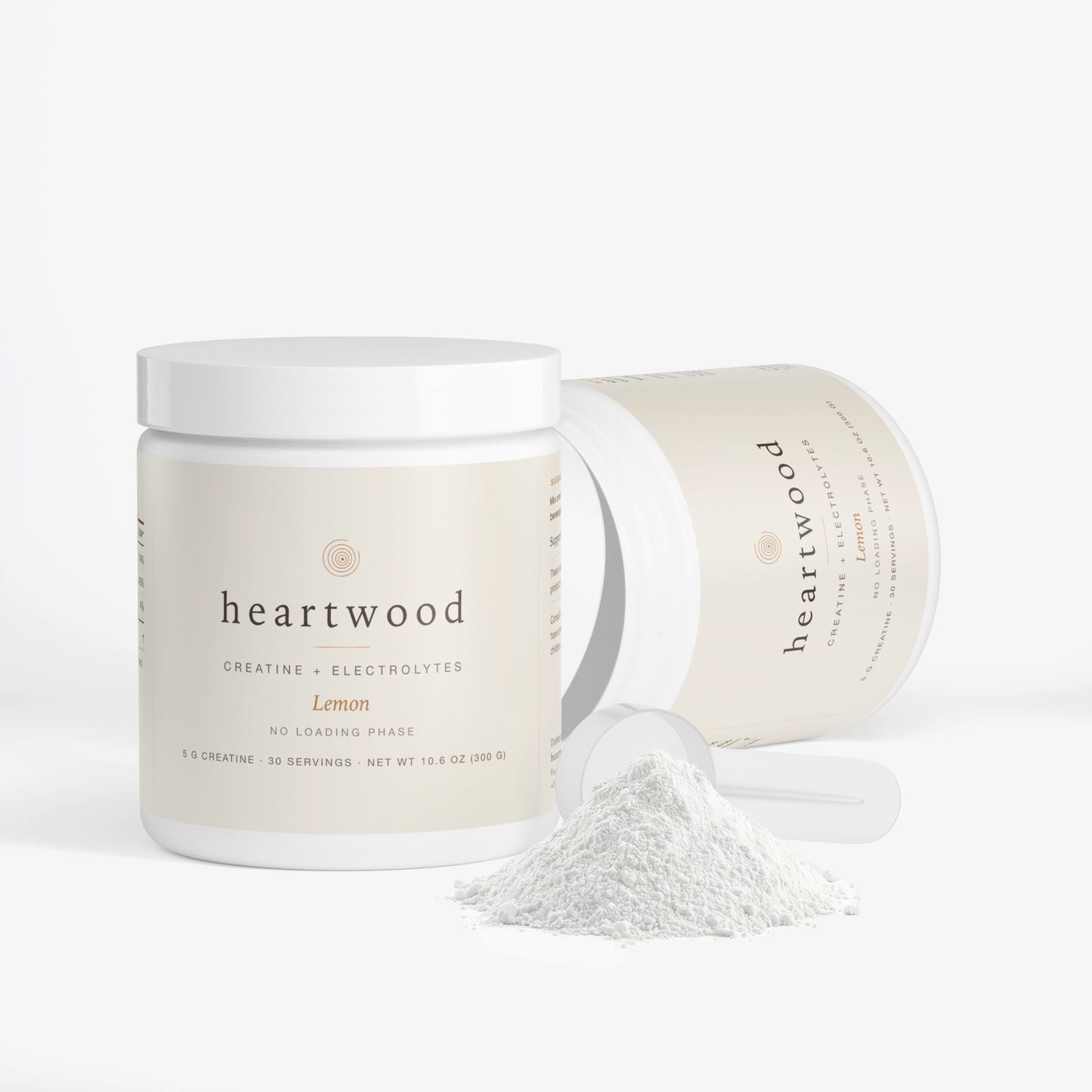 Heartwood Creatine + Electrolytes tub showing the Supplement Facts panel