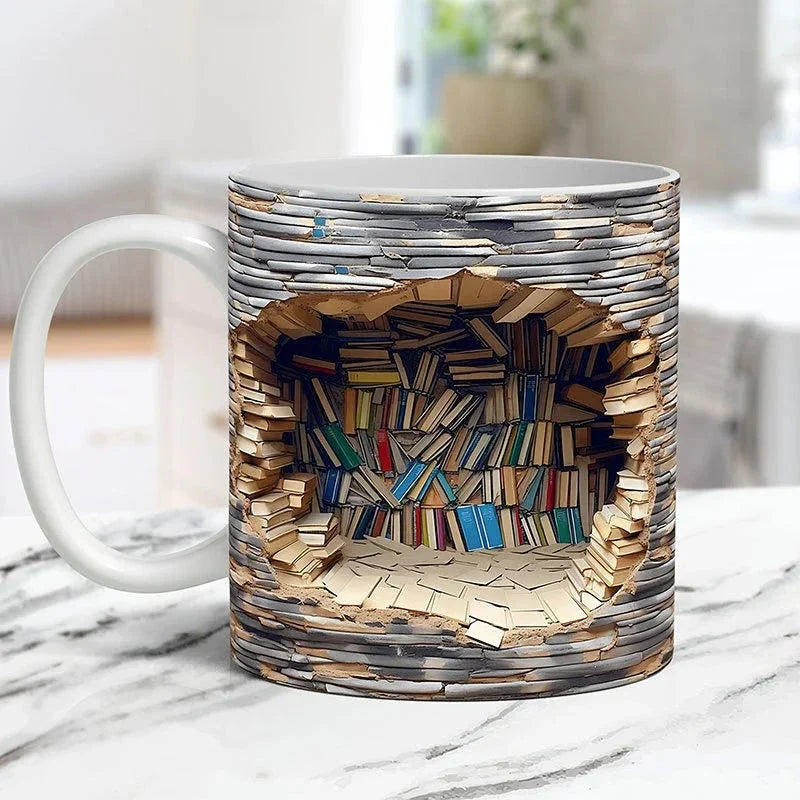 3D Bookshelf Mug For Book Lovers