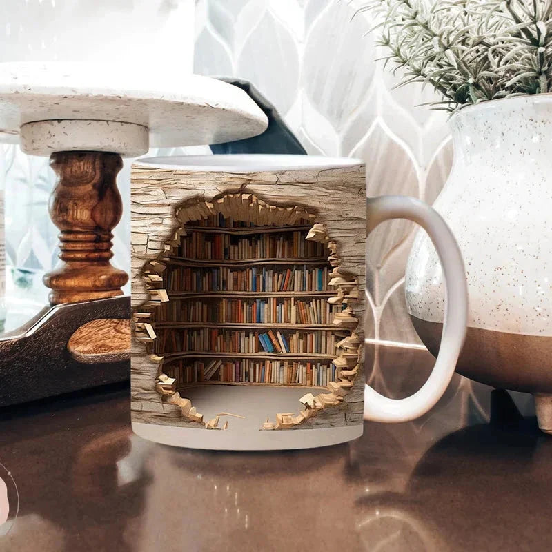 3D Bookshelf Mug For Book Lovers