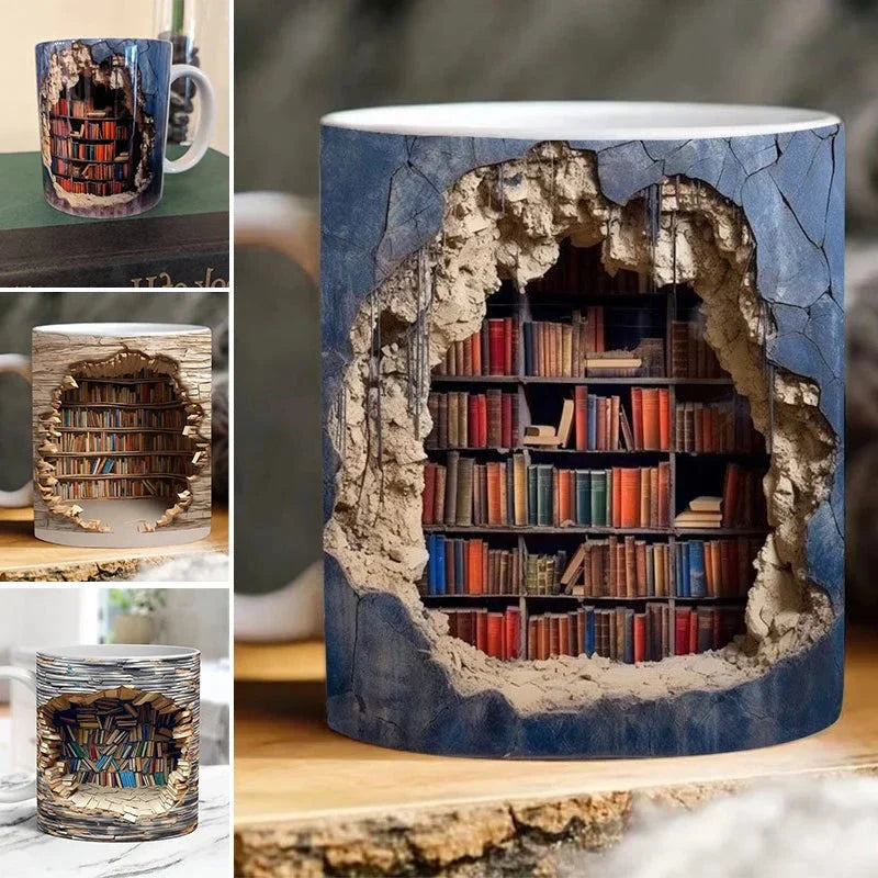 3D Bookshelf Mug For Book Lovers