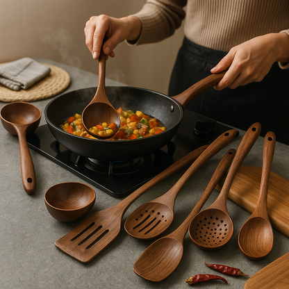 Natural Teak Wood Kitchen Utensil Set