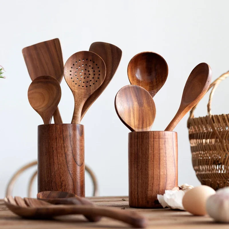 Natural Teak Wood Kitchen Utensil Set