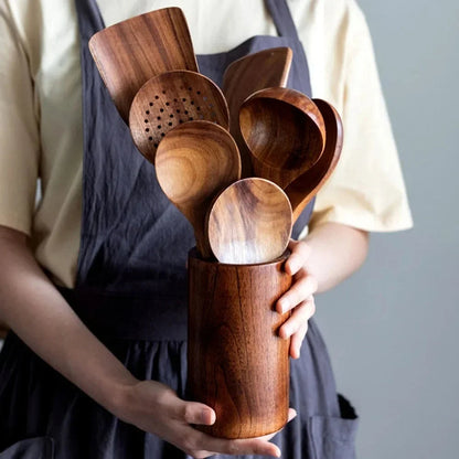 Natural Teak Wood Kitchen Utensil Set