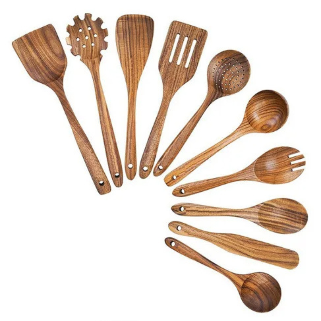 Natural Teak Wood Kitchen Utensil Set