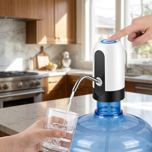 Automatic water dispenser on 5-gallon jug in modern kitchen