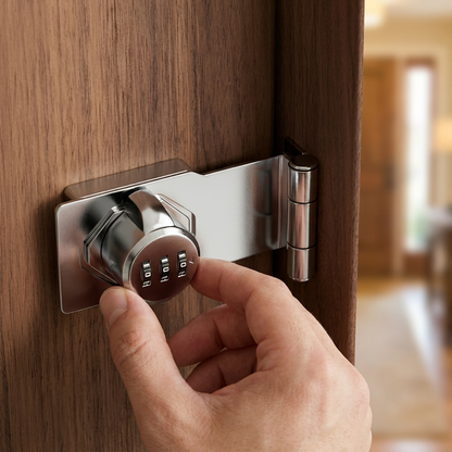 Keyless combination door lock in use on a modern front door