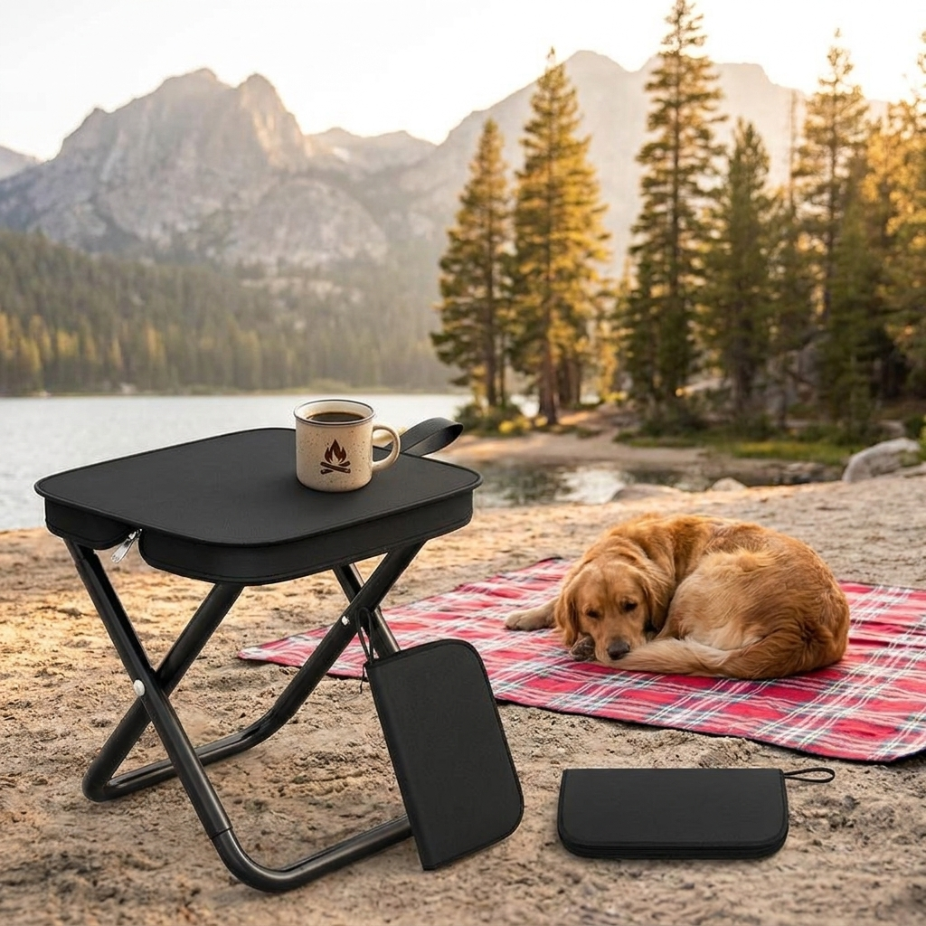 Portable camping chair at lakeside