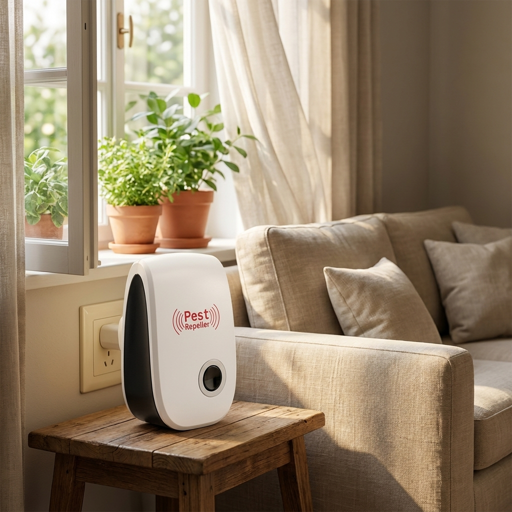 Ultrasonic fly repeller in cozy home living room