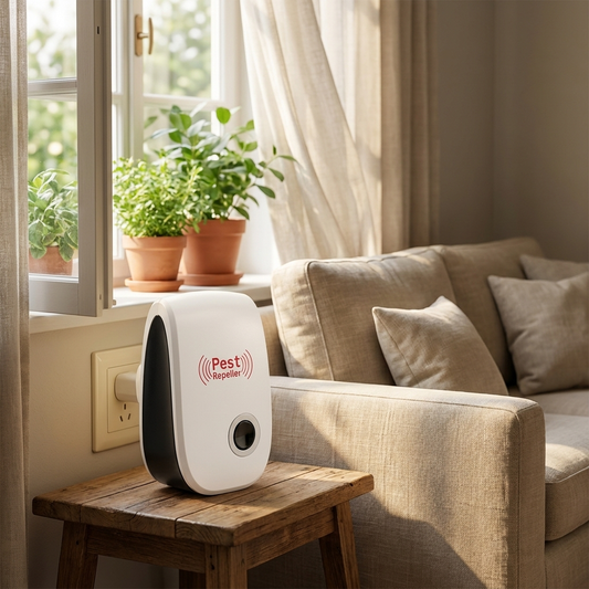 Ultrasonic fly repeller in cozy home living room