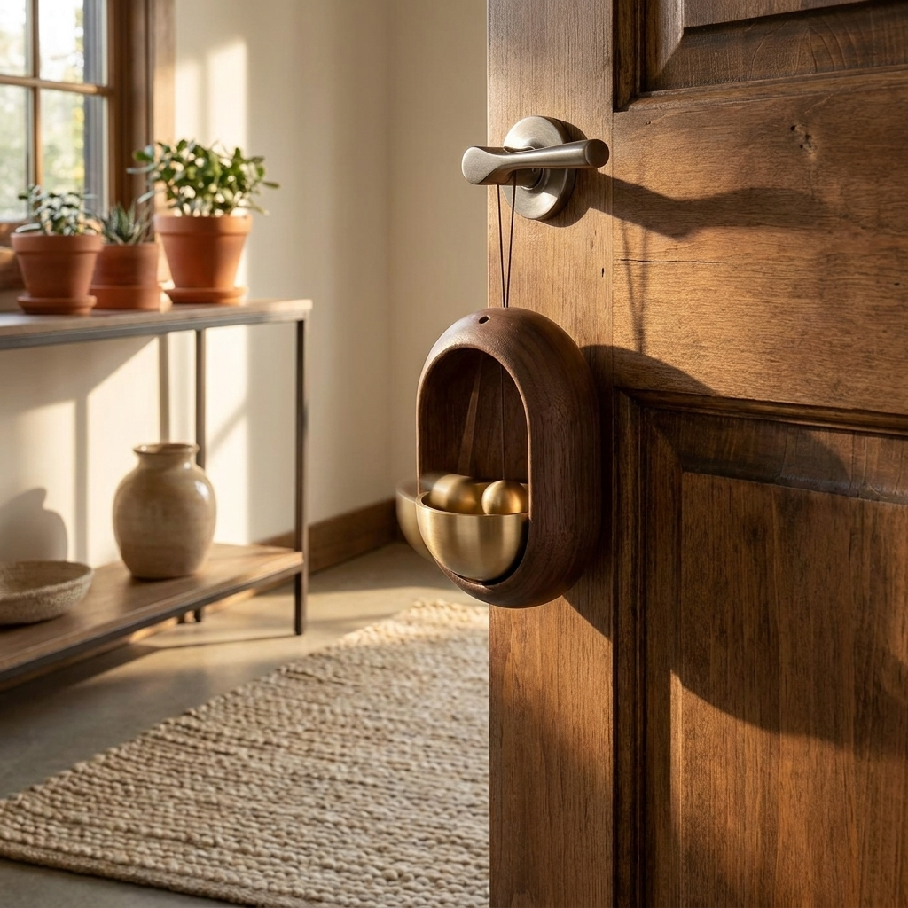 Wooden door chime on entryway door