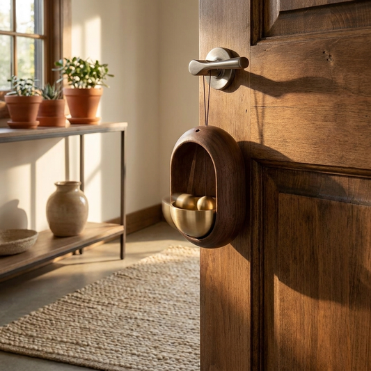 Wooden door chime on entryway door