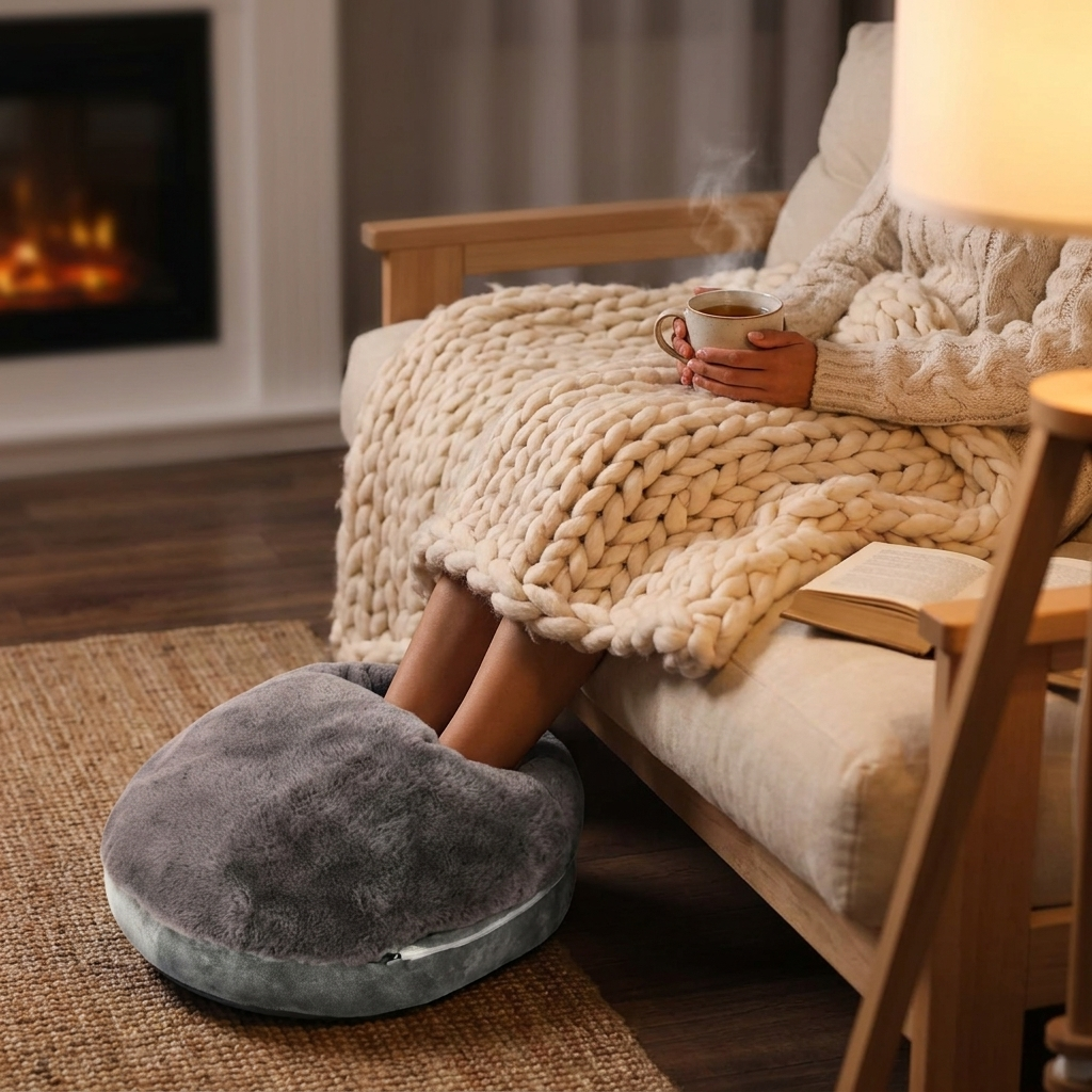 Electric XL foot warmer in cozy living room