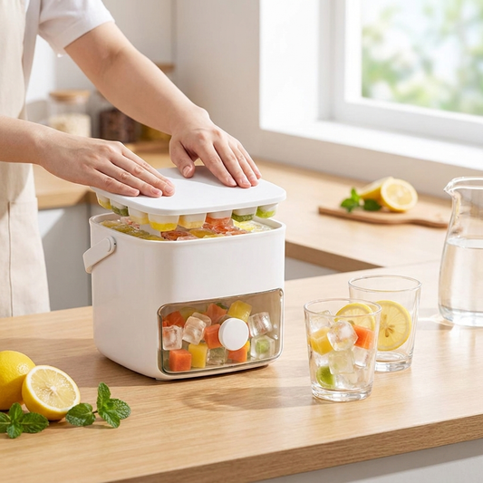 Push in ice cube tray in summer kitchen