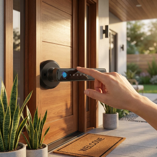 Keyless entry door lock on modern home entrance