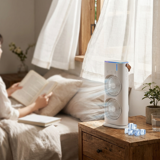 Double head portable AC fan cooling bedroom