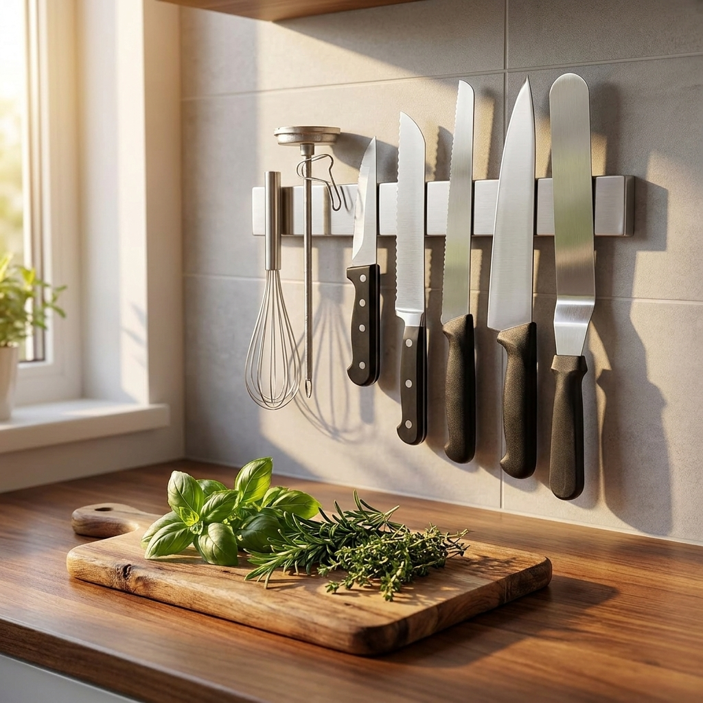 Magnetic knife holder in modern kitchen