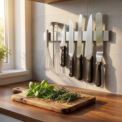 Magnetic knife holder in modern kitchen