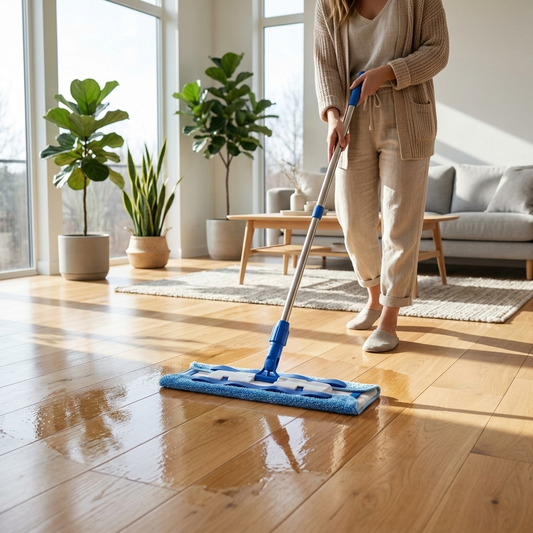 Flat mop cleaning hardwood floor