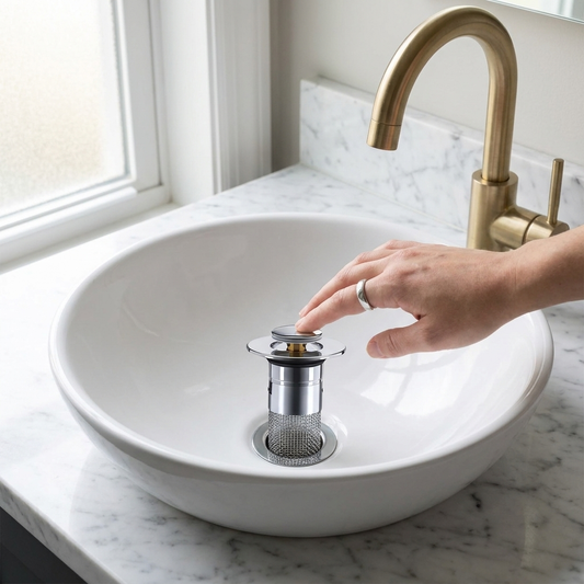 Pop up sink stopper in modern bathroom basin