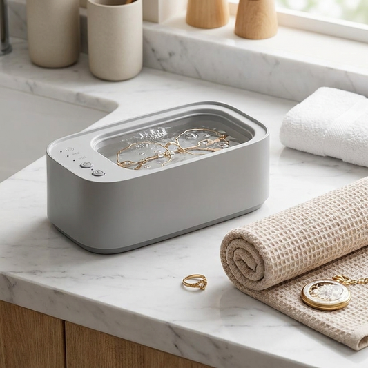 Ultrasonic cleaner with eyeglasses and jewelry