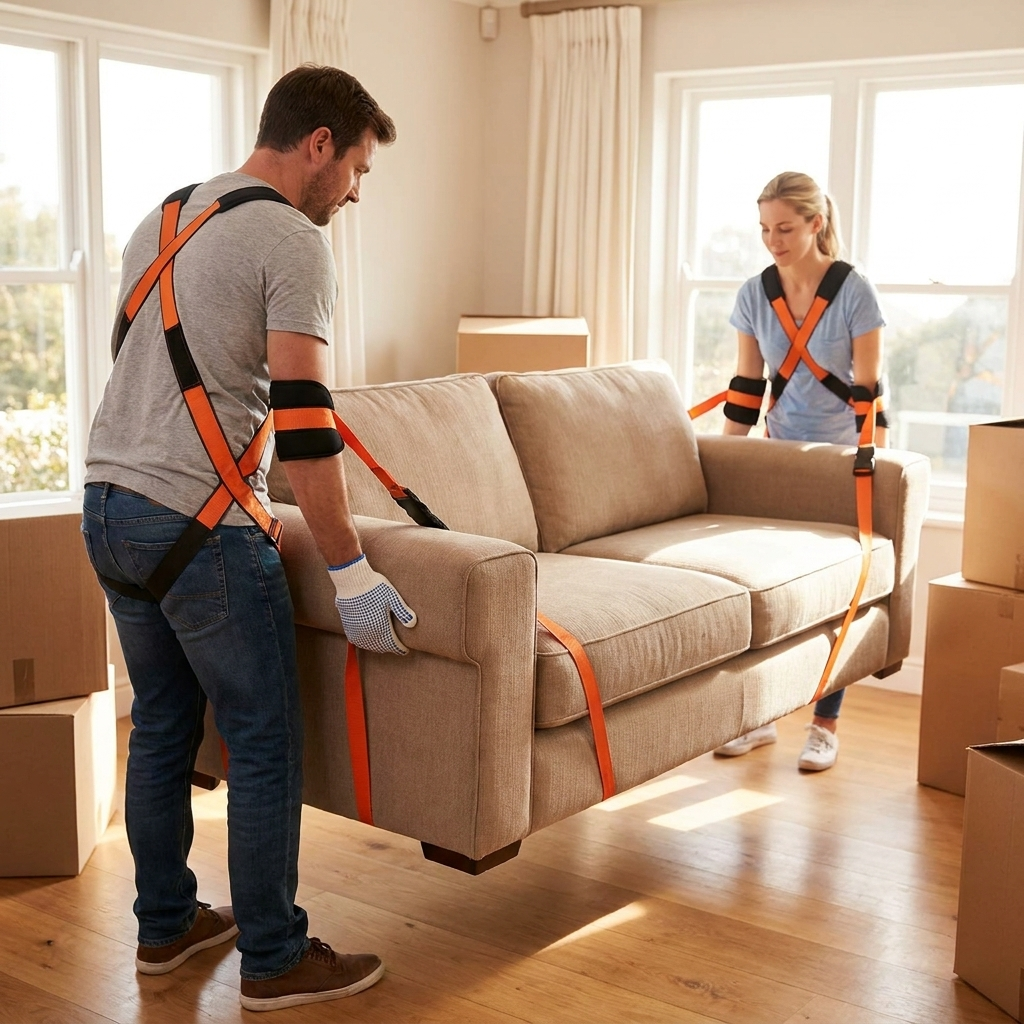Moving furniture straps lifting sofa