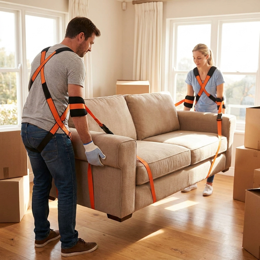 Moving furniture straps lifting sofa