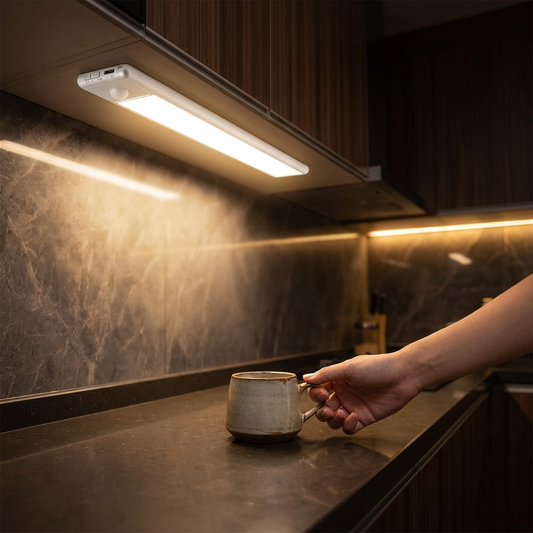 Magnetic motion sensor light under kitchen cabinet