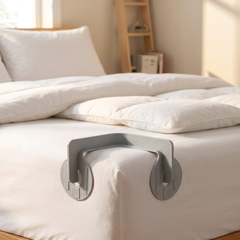 Adjustable bed clips holding a fitted sheet on mattress