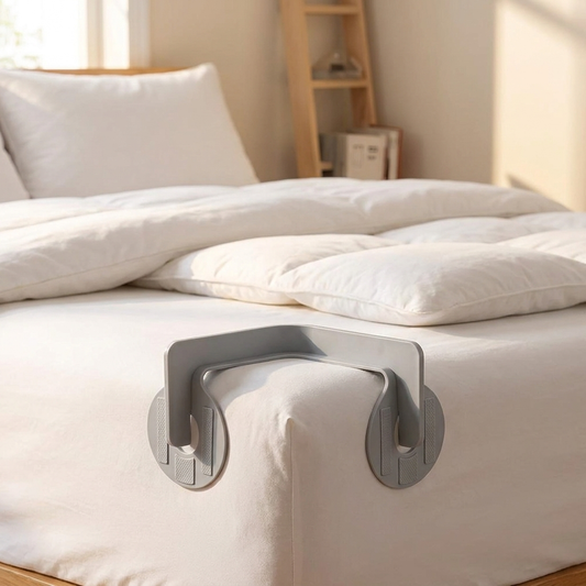 Adjustable bed clips holding a fitted sheet on mattress