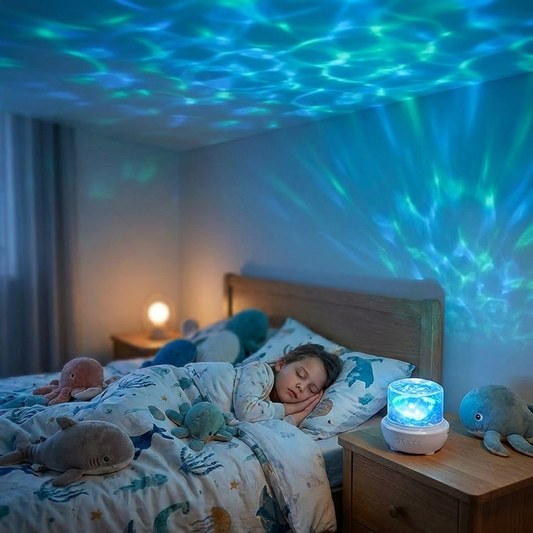 Ocean projection night light in child bedroom