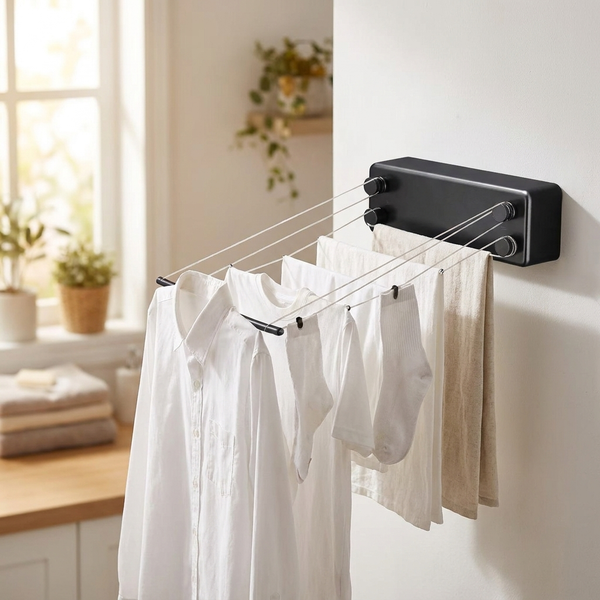 Retractable clothesline in laundry room