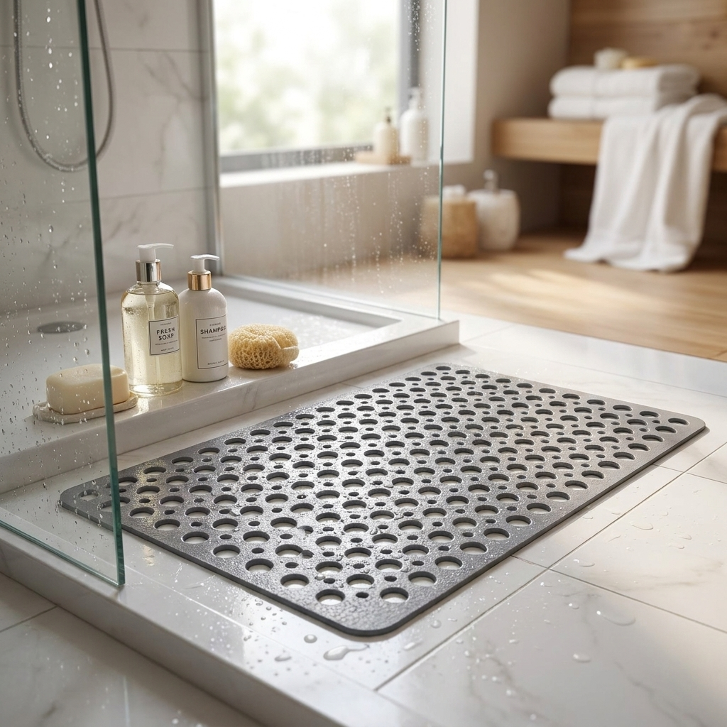 Non-slip shower mat in modern shower