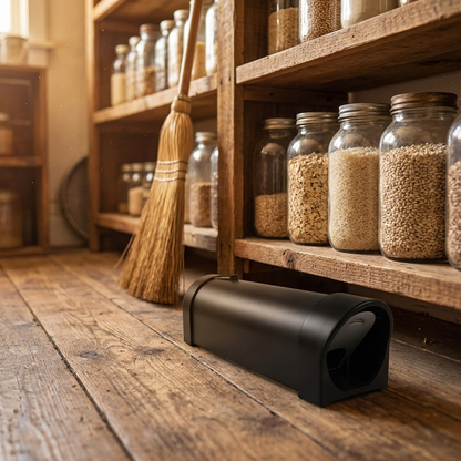 Humane mouse trap in rustic pantry