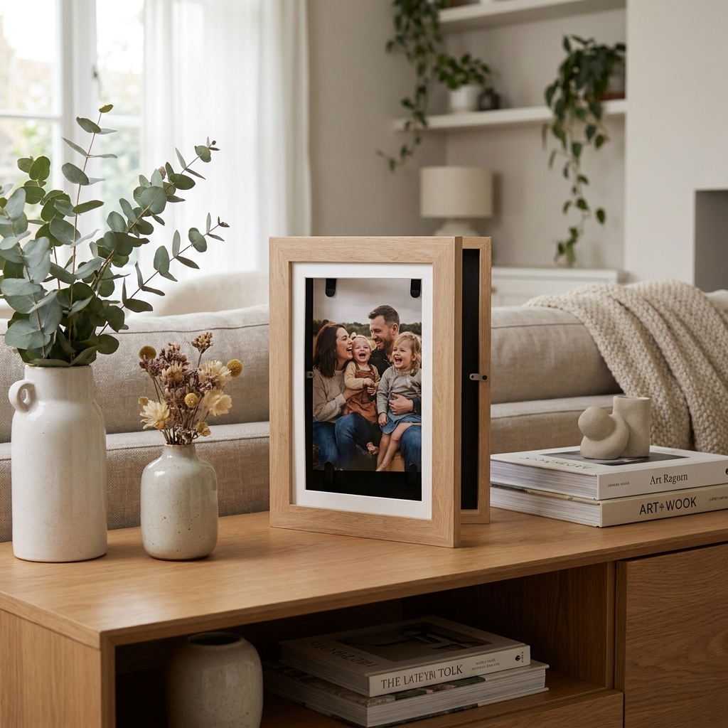 Innovative picture frame on modern console table