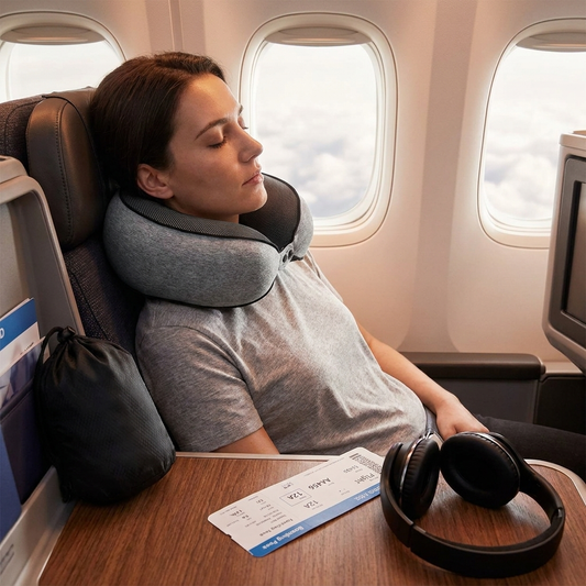 Memory foam U shape travel neck pillow on plane