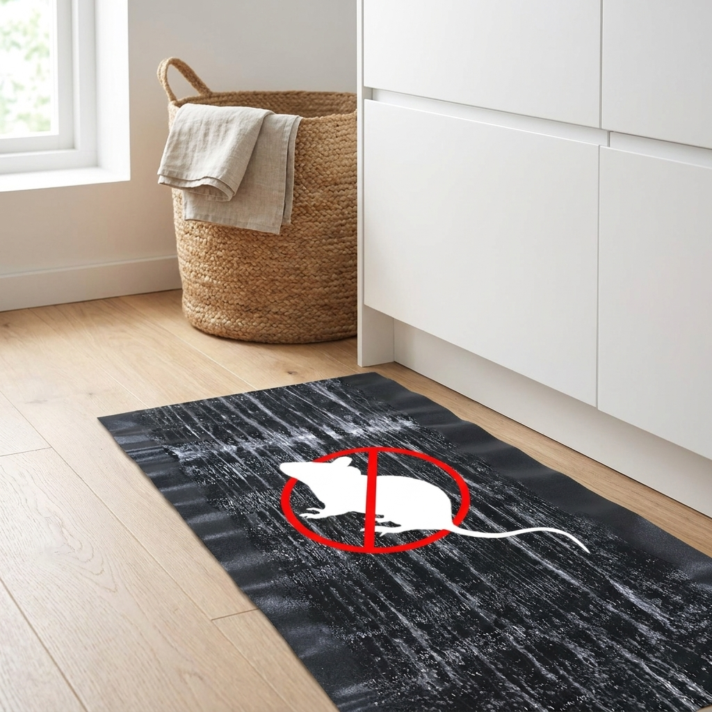 Large non-toxic pest trap in corner of modern kitchen floor