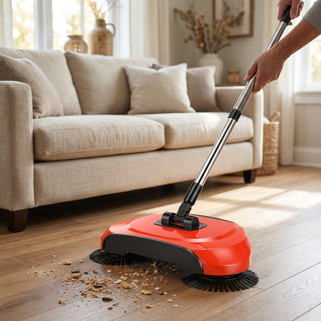Manual 2-in-1 broom sweeping hardwood floor