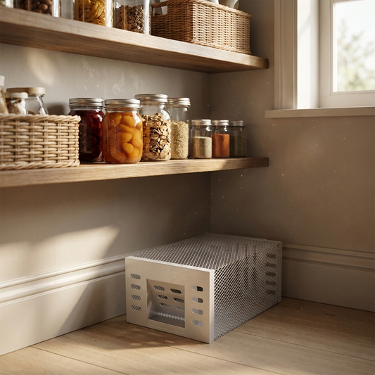 Humane reusable mouse trap in home pantry