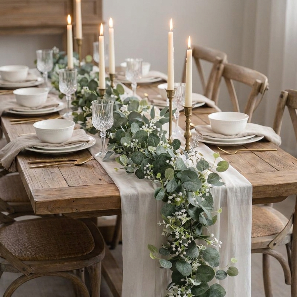 Eucalyptus garland on dining table
