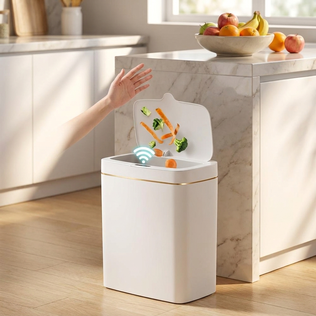 Motion sensor trashcan in kitchen