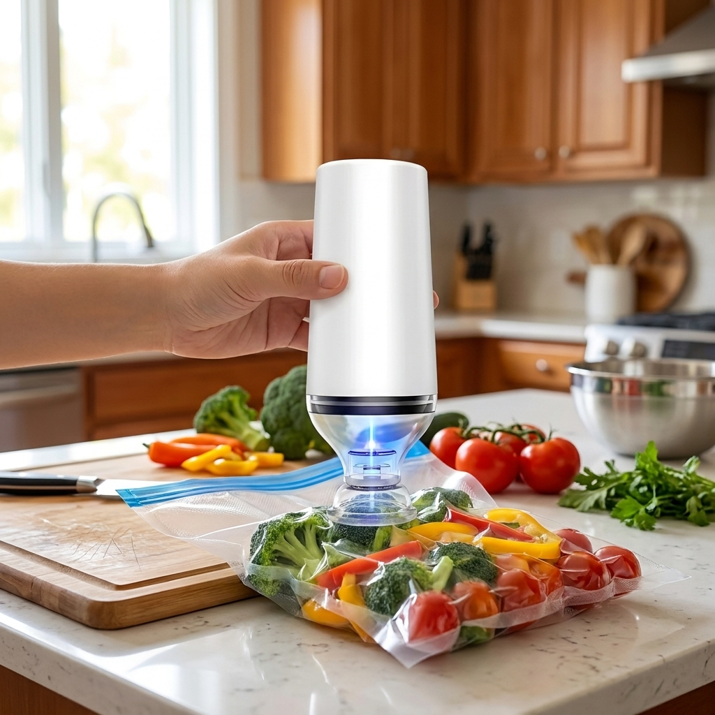 Compact food vacuum sealer in kitchen use