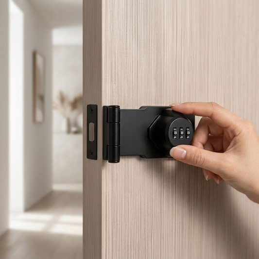 Keyless number code door lock on apartment door