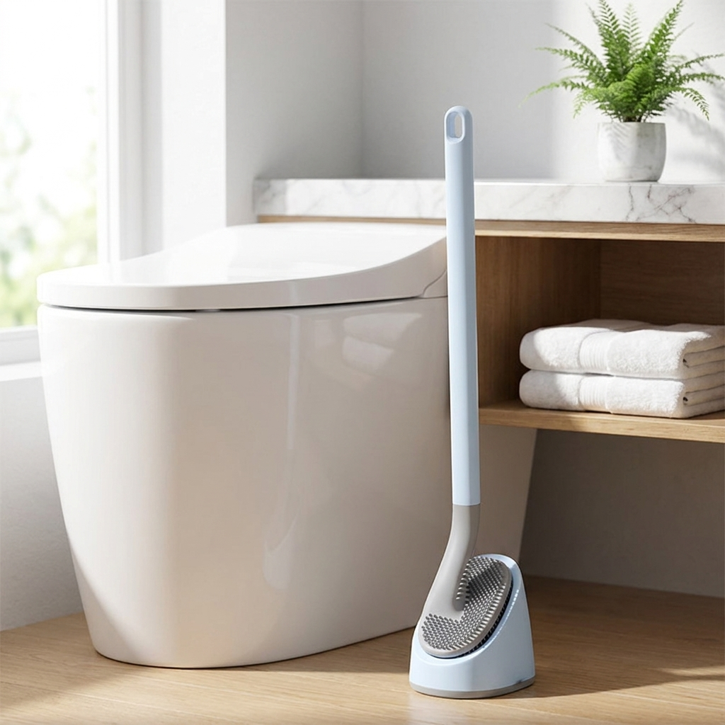 Hygienic toilet brush in bathroom