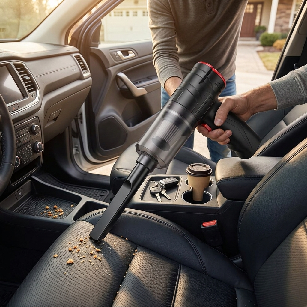 Cordless car vacuum cleaning SUV interior