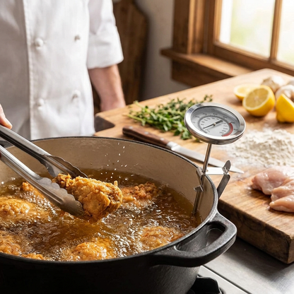 Deep fry thermometer in kitchen use