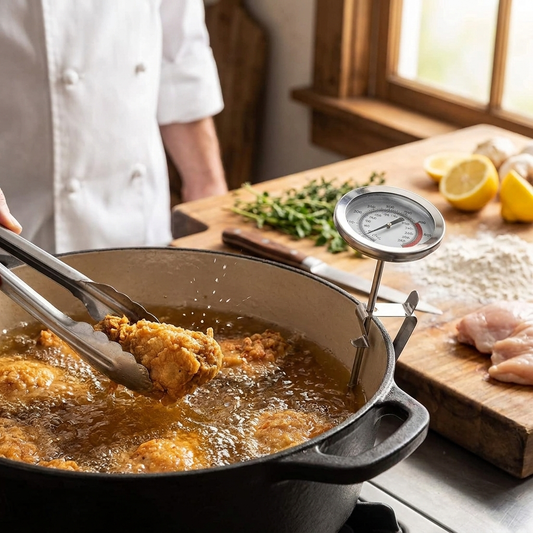 Deep fry thermometer in kitchen use
