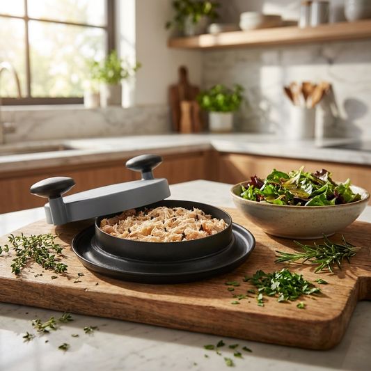 Chicken shredder tool with shredded chicken in kitchen