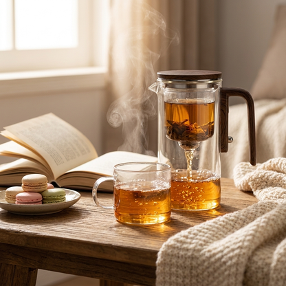 Tea infuser cup set on table